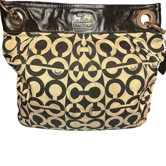 Coach Signature Shoulder Bag – Black & Beige with Silver Hardware - Picture 13 of 13